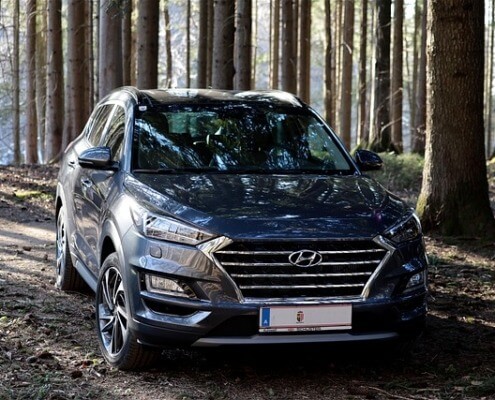Blue Hyundai vehicle parked in the woods - Hyundai Performance Chips Increase Horsepower