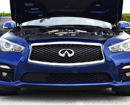 Blue Infiniti vehicle with hood open - Chip Your Car Infiniti Performance Chips Improve Horsepower